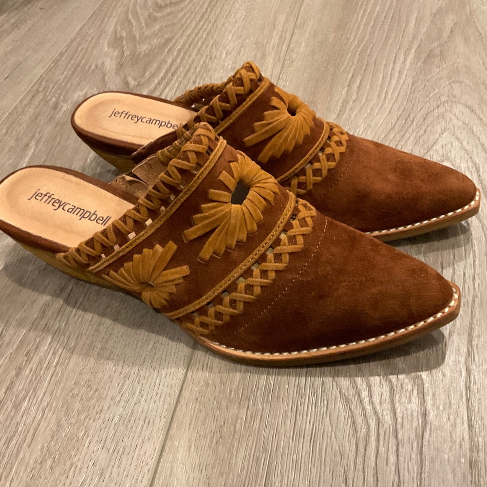 JEFFREY CAMPBELL Shoes Billy Brown Suede Pointed Toe Western Mule 7.5 - Picture 2 of 9